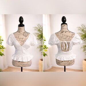 Sim & Sam White Cotton Peplum Top size s